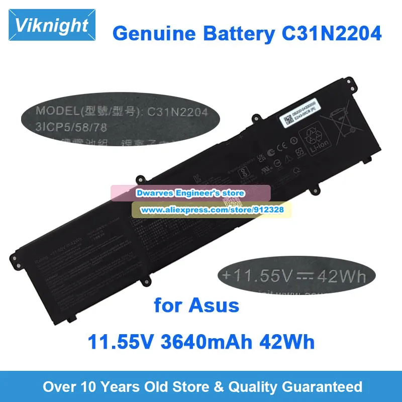 

Genuine C31N2204 Battery for Asus Vivobook Go 14 E1404/FA/GA S1404 11.55V 3640mAh 42Wh Rechargeable Li-Polymer Battery 3ICP5/58/