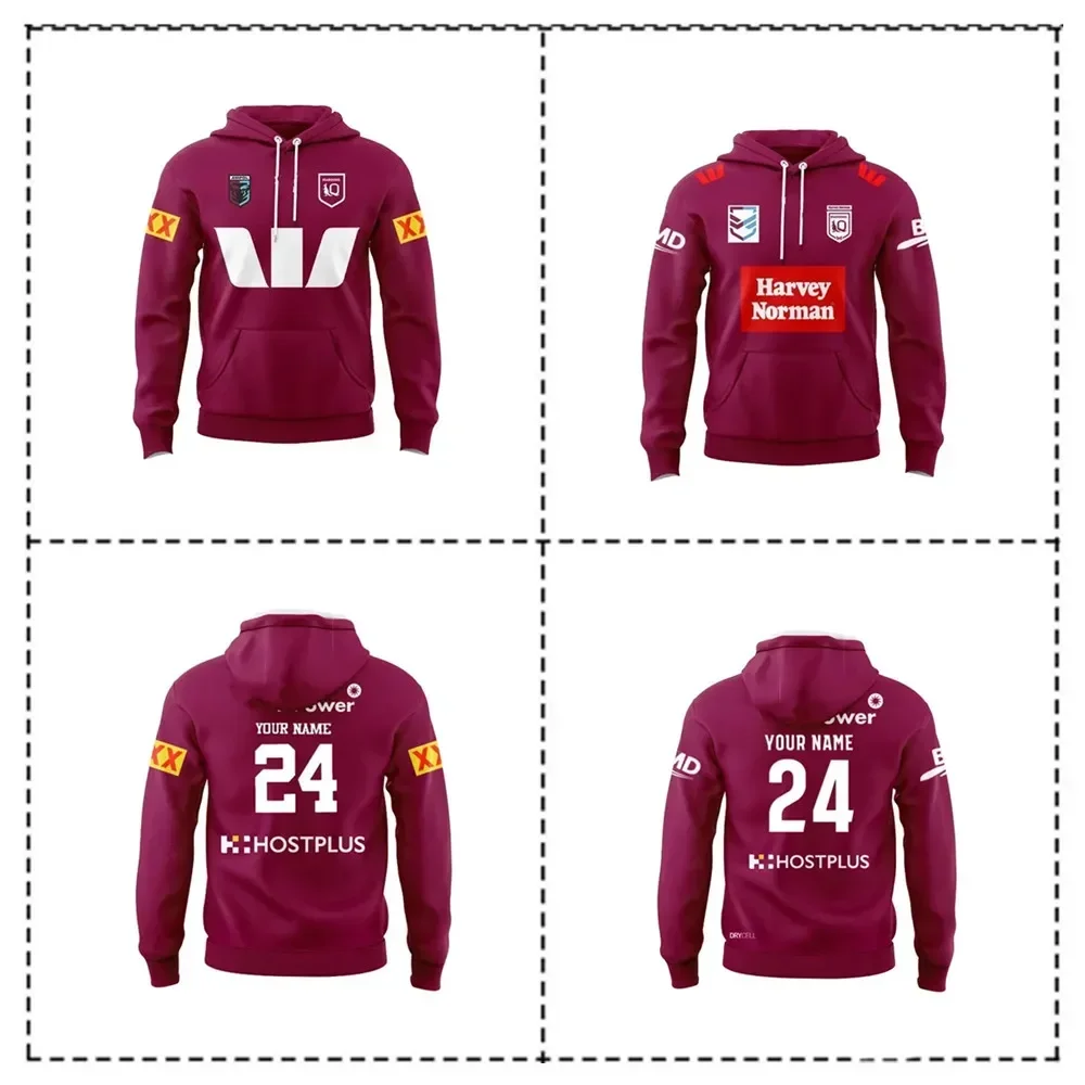 Customization 2024 Queensland Maroons State Of Origin Hoodie Hat Home / Away Rugby Jersey - Mens Size: S-5XL （Print Name Number）