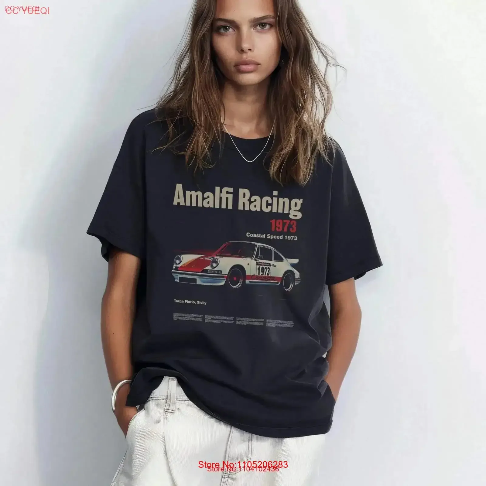 

Футболка Amalfi Racing Vintage Car Sicily Italy Coast Souvenir Travel Vacation Targa Florio Classic Retro Race винтажная стираная футболка