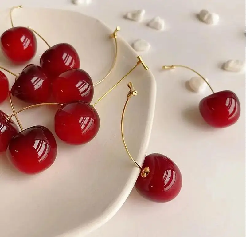 Metal Resin Cherry Fruit Dangle Earrings for Women New Simple Trend Design Jewelry Party Accessories