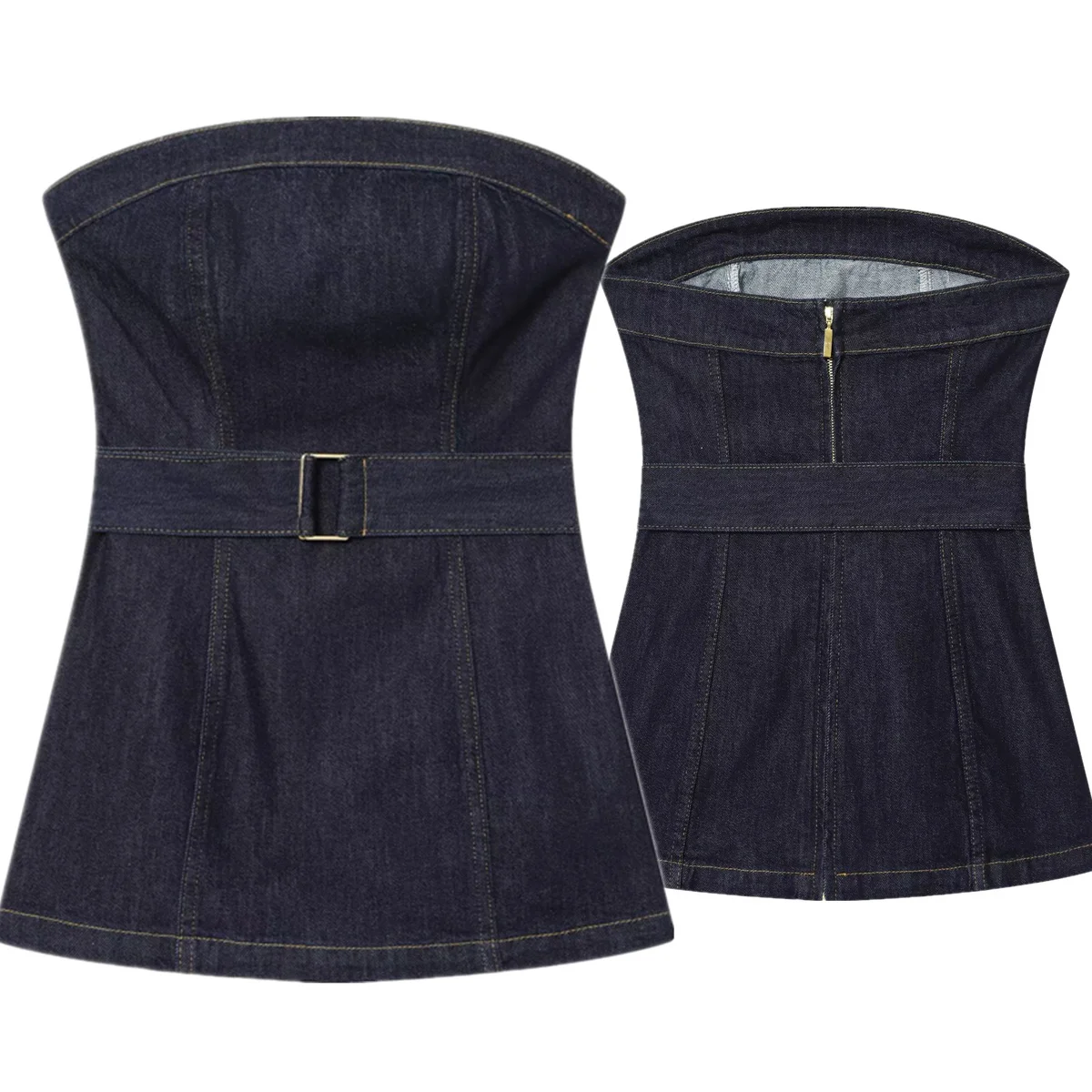

Dave&Di Скандинавский минималистичный темно-синий джинсовый корсет Облегающая рубашка Рубашки и блузки с открытыми плечами Женская одежда Рубашки Топы
