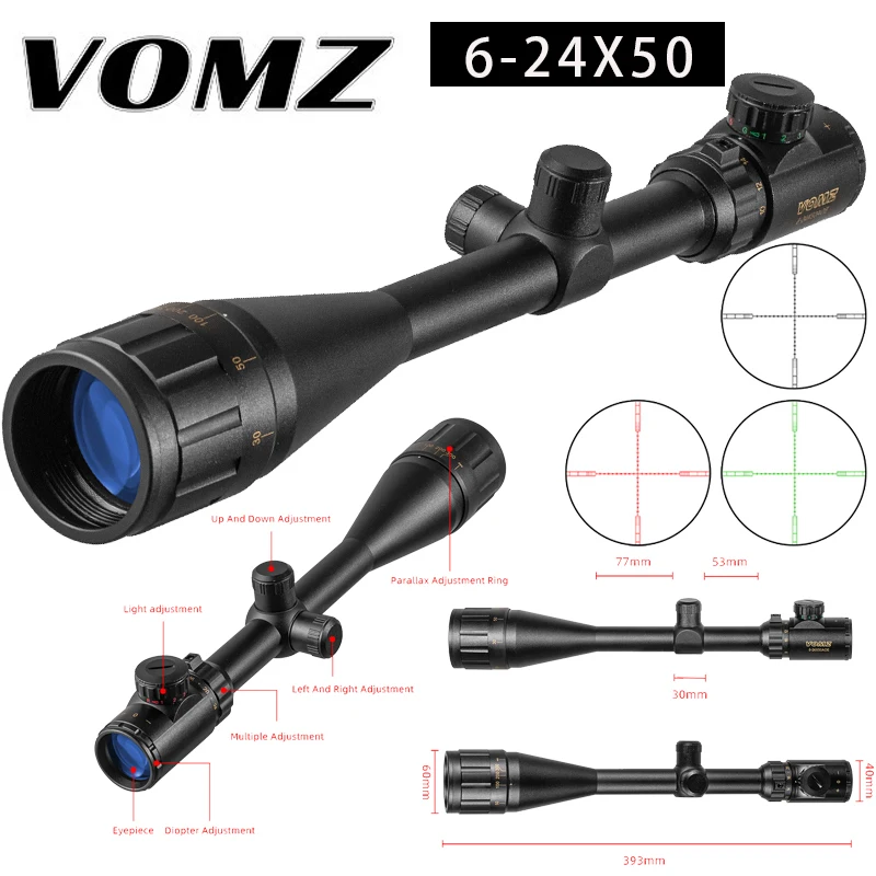 6-24X50 Tactical Optic Cross Sight Green Red Illuminated Riflescope Hunting Rifle Scope Sniper Airsoft Air Guns