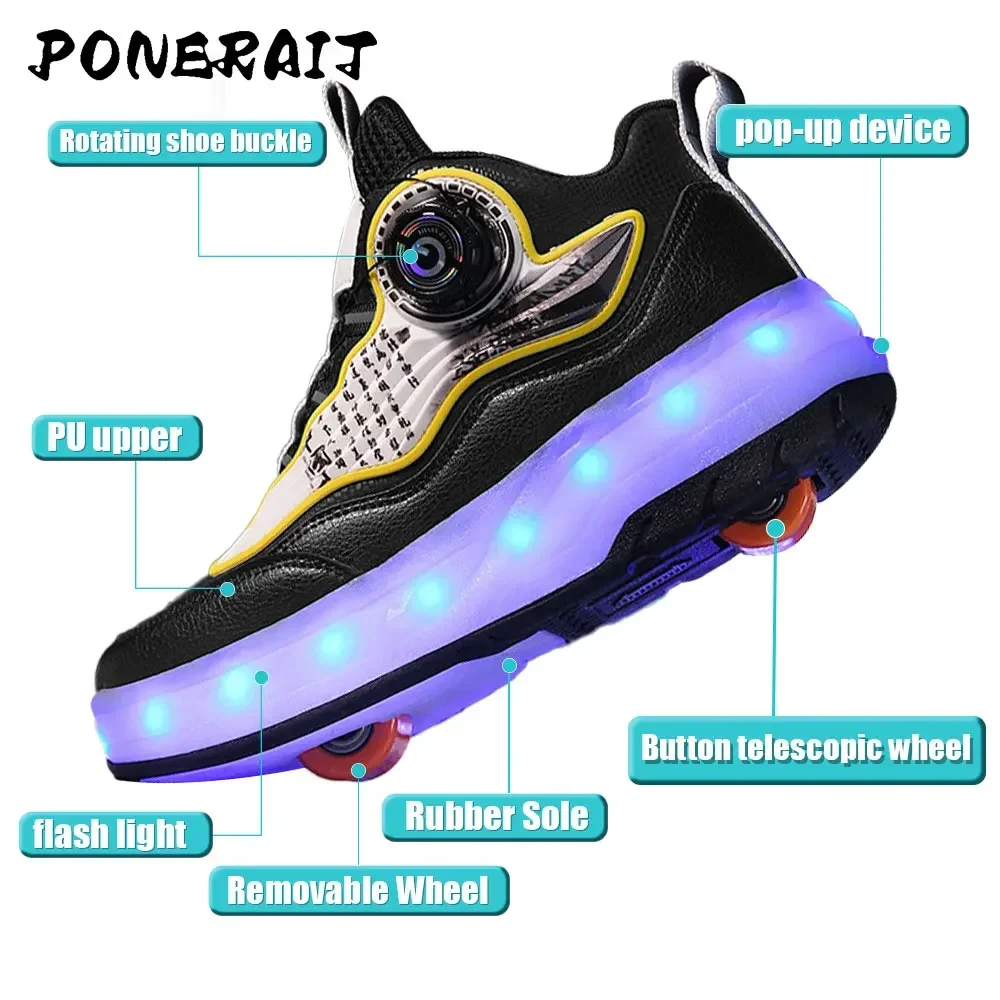 New Parkour With LED Roller Shoes Fashion Men 2-Wheel Retractable Sneakers With Wheels Unisex Racing Roller Skates Casual Shoes