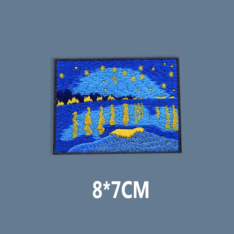 Famous Painting Van Gogh Starry Night Over The Rhone Self Adhesive Patches For Clothes T-shirt Patch For Kids Men Women Decor