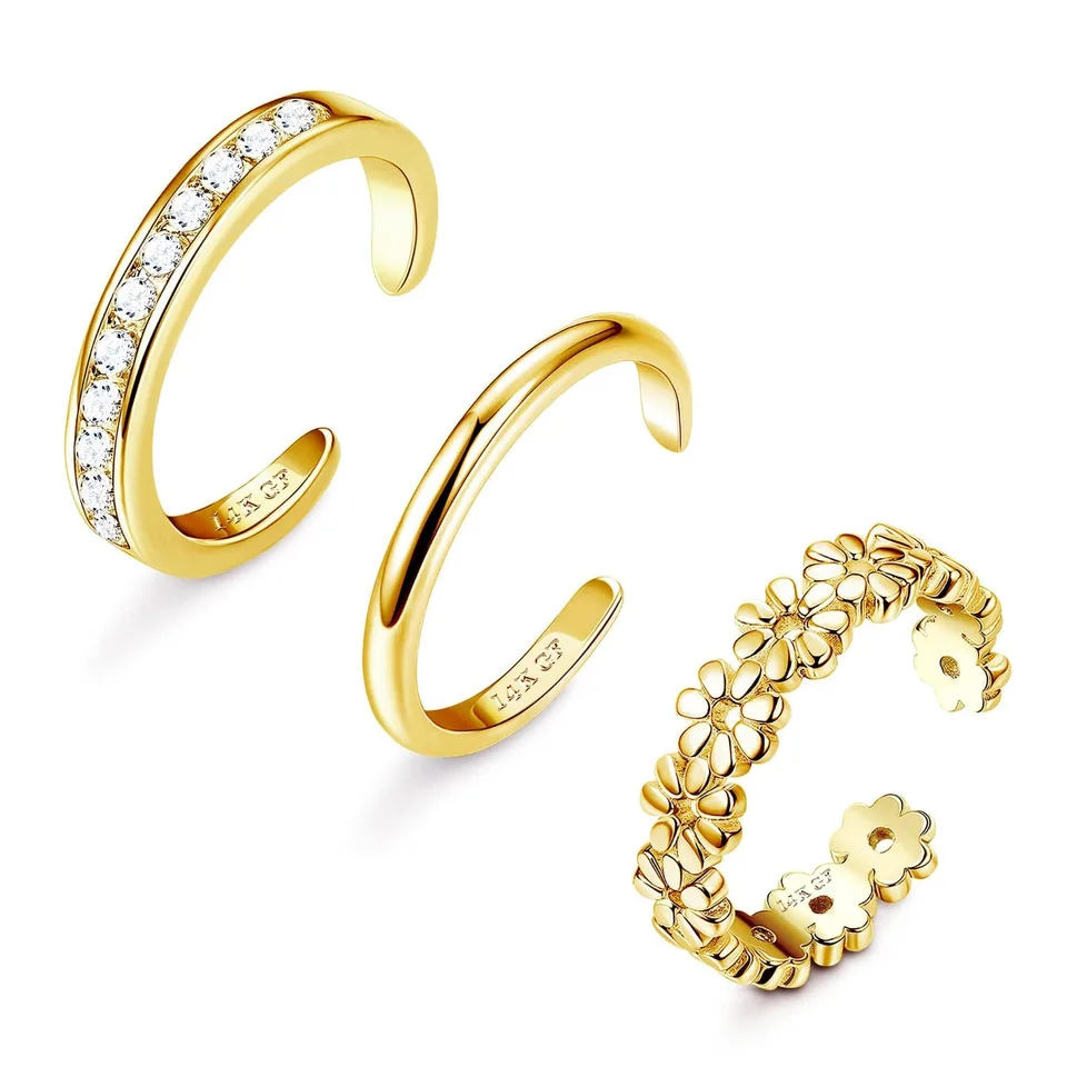 Gold Filled Adjustable Flower Toe Rings Set