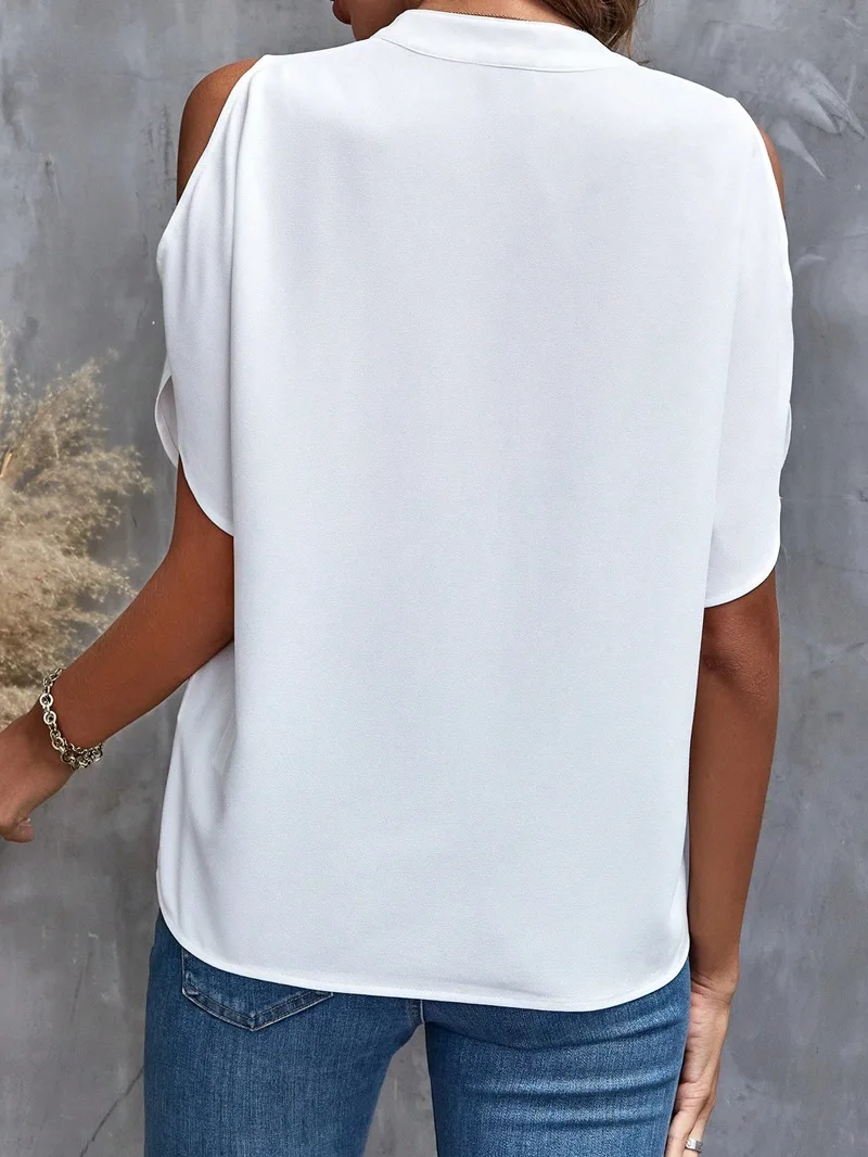 Sexy Off-Shoulder Kurzarm-Tops, Blusen, Büro-Damenmode, Frühling-Sommer-Mode, Lässiges Einfarbiges T-Shirt für Frauen – Detail 14