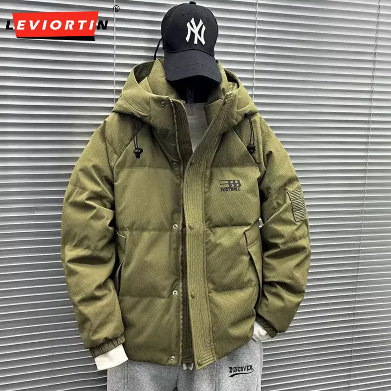 

Мужская зимняя модная универсальная толстая теплая хлебная куртка, свободная и простая модная брендовая уличная рабочая одежда, пуховик с капюшоном