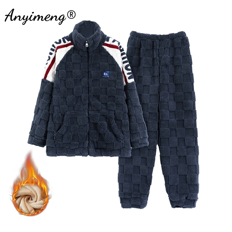 Winter Flannel Women Pajamas Zipper Lapel High-neck Sleepwear Thermal Thick Fluffy Loungewear Cardigan Pijamas Sporty Homewear