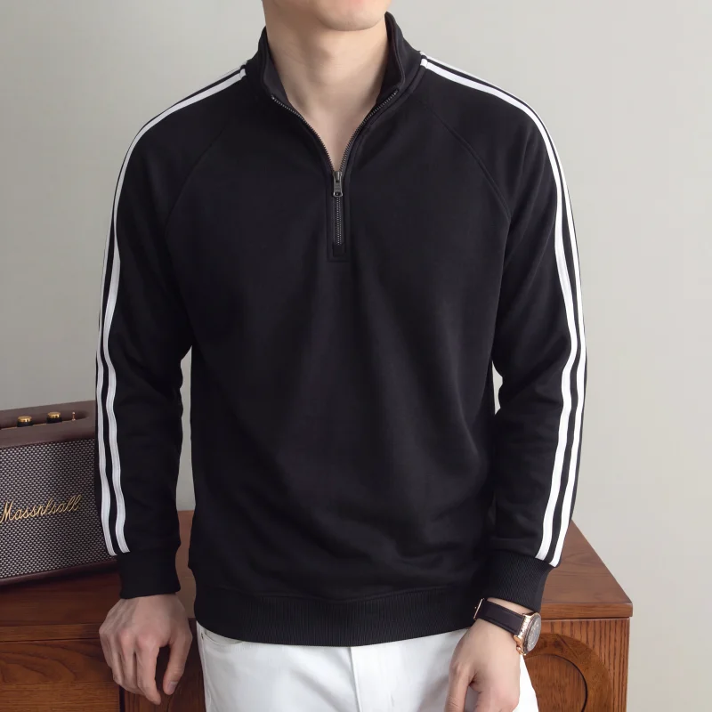 Middle Aged Men's Plush Thick Half Zipper Stand Up Collar Sweatshirt 2026 Casual Long Sleeved Pullover, Base Shirt, Top