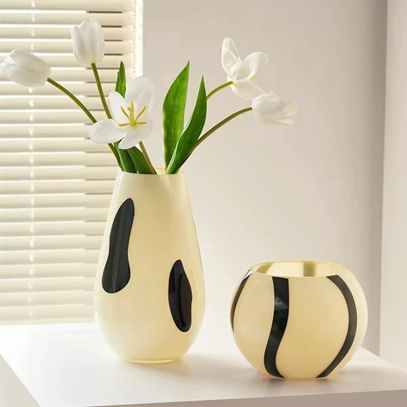 

Cutelife Imitation Cream Large Glass Flower Vase Home Decoration Aesthetic Table Vase Ornaments Wedding Hydroponic Table Vase