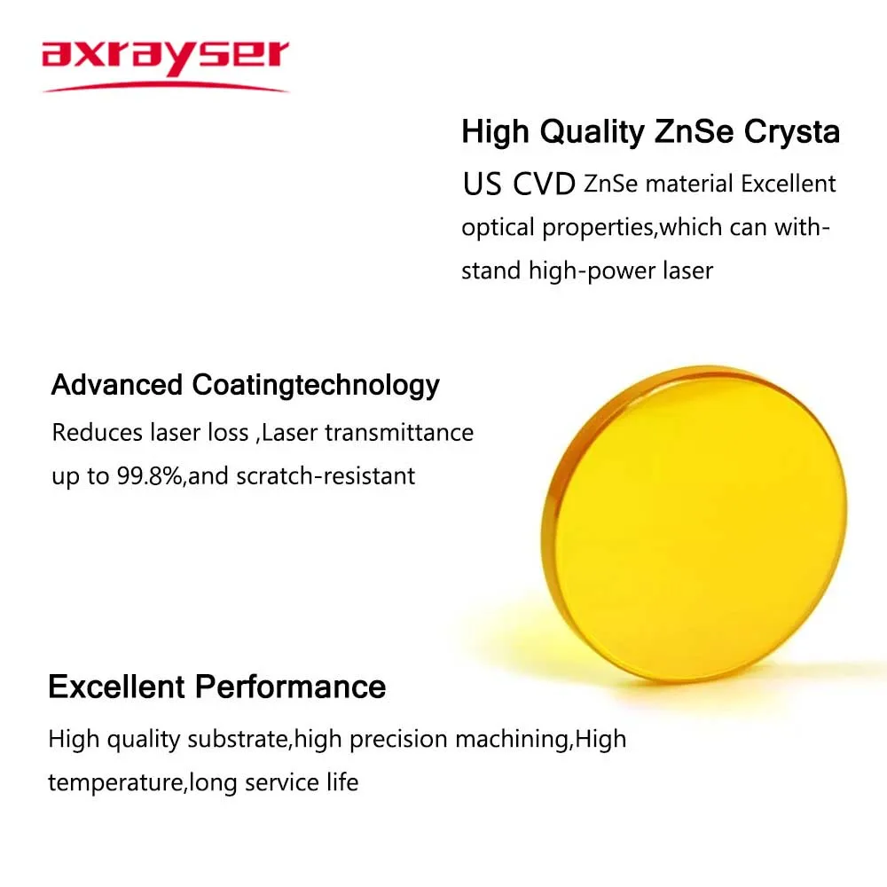 Axrayser CO2 Focusing Lens USA CVD China PVD ZnSe Dia.15 18 19.05 FL38.1 50.8 63.5 for CO2 Laser Engraving Cutting Machine