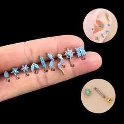 1PCS 20G Stainless Steel Blue Artificial Stone Ear Tragus Cartilage Helix Earrings Flower Snake Ear Studs Piercing Jewelry