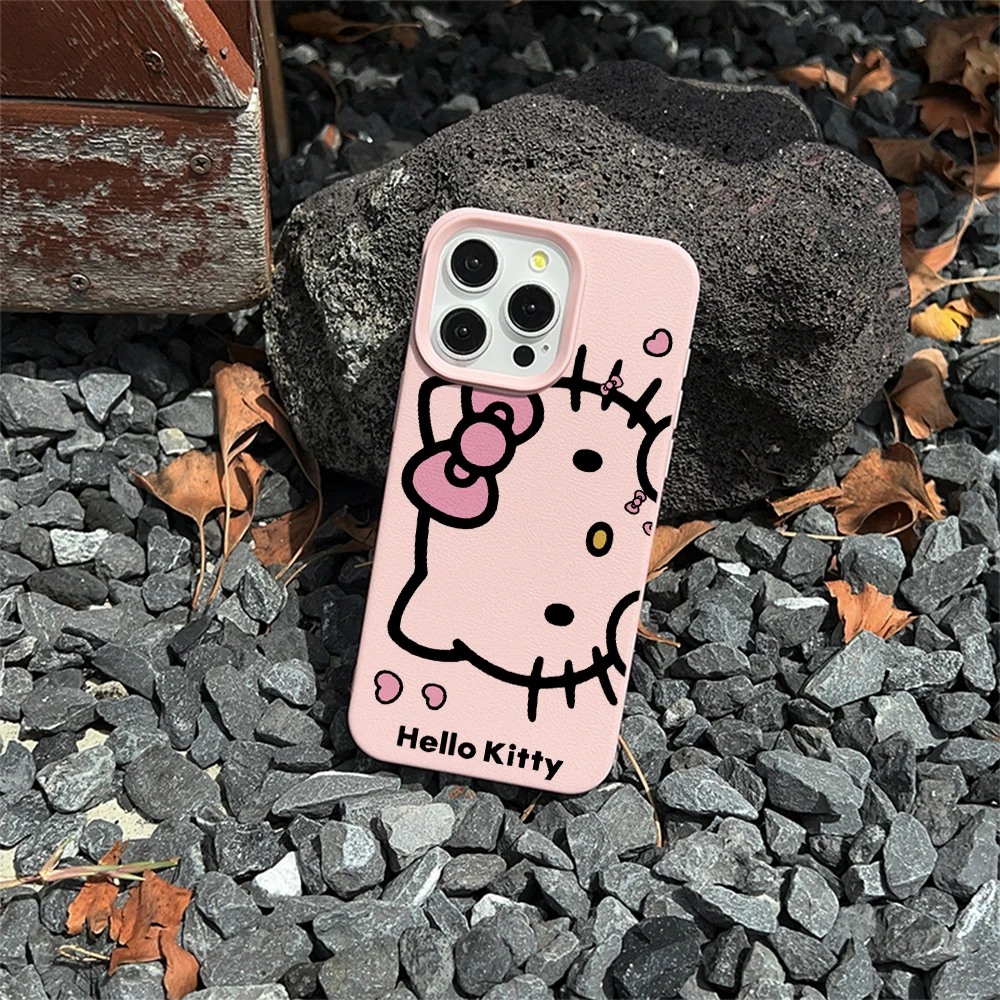 Cartoon cute H-Hello K-Kitty Lichee leather pattern Phone Case For iPhone 17 16e 16 15 14 13 12 11 Air Pro Plus Shockproof Cover