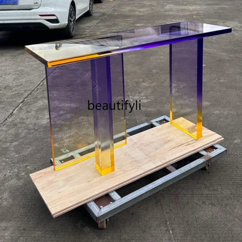 

Acrylic Custom Console Tables Hotel Villa Shop Transparent Gradient Console Narrow Table