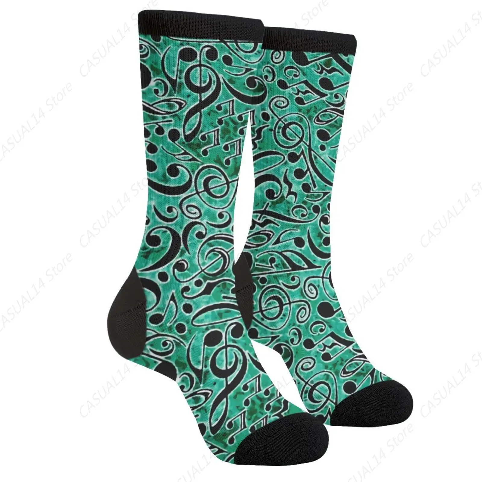 Musical Notes Green Men Women Funny Crazy Novelty Crew Tube Socks, Casual Athletic Sport Dress Socks