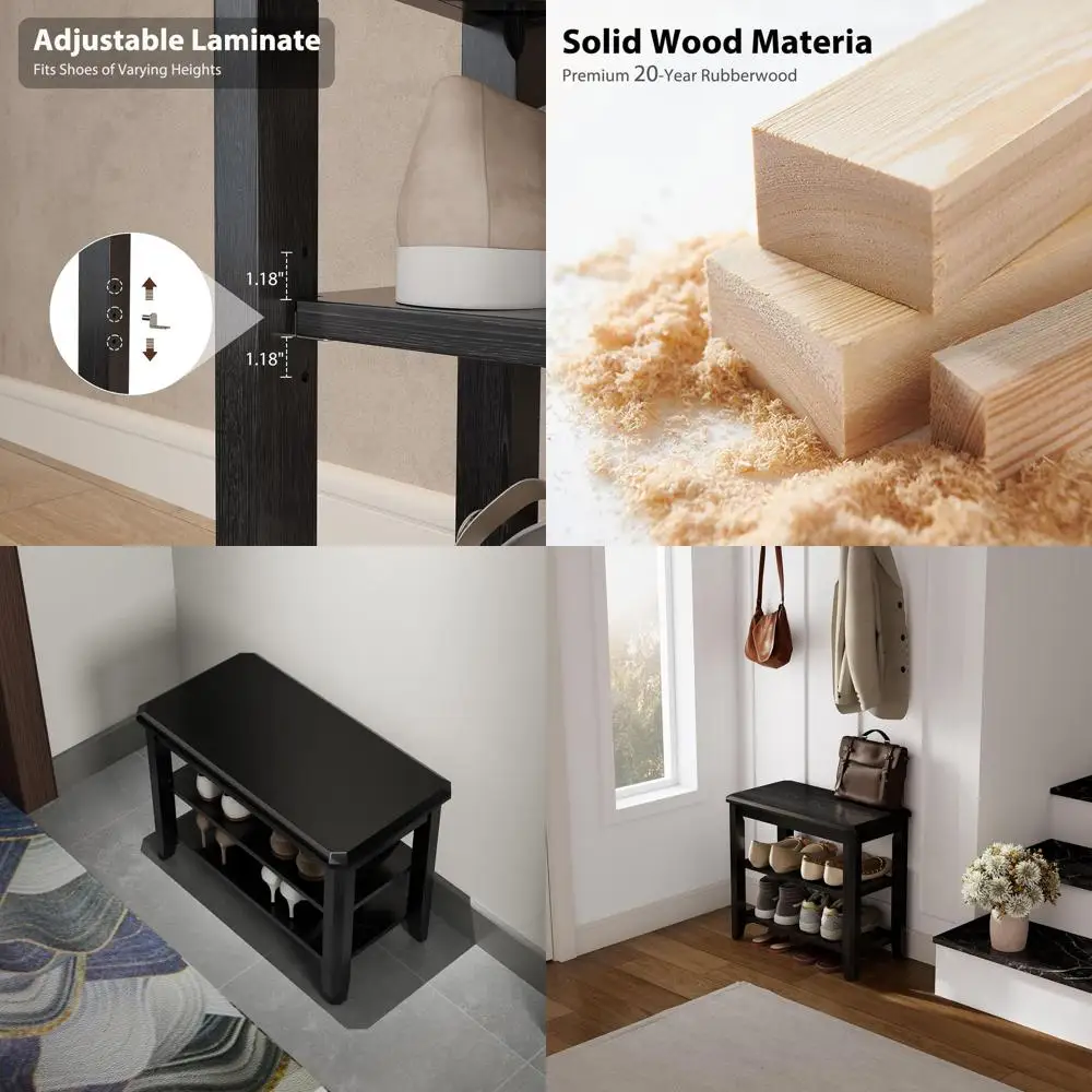 مقعد أحذية للمدخل مع مساحة تخزين من طبقتين، 23.6 للباب الأمامي وغرف النوم