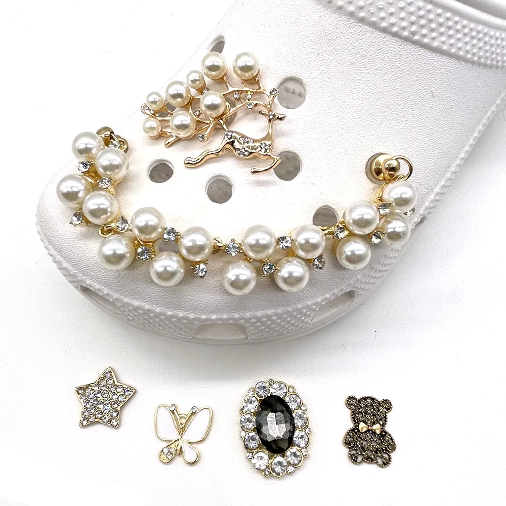 Fashine Metalen Strass Parel Ketting Strik Ster Beer Schoen Bedels Voor Klompen Sandalen Decoratie Schoen Gesp Voor Meisjes Cadeau