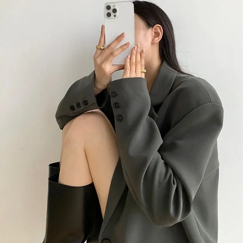 

Black Casual Women's Suit Jacket 2024 New Spring Autumn Korean Style Loose Outerwear Long Sleeve Fashion Sensation
