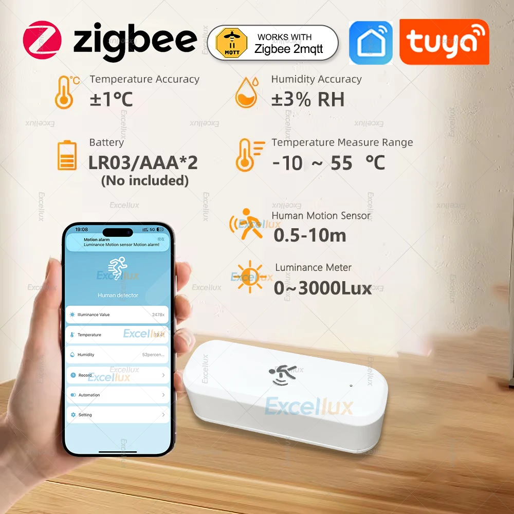 Smart Life 10G Human Motion Sensor Tuya Zigbee MmWave Radar Detector with Luminance Temperature Humidity Sensor Upgraded Sensor