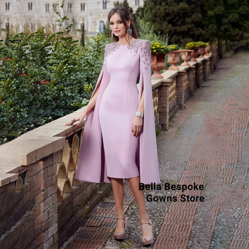 

Lavender Mother of the Bride Dress for Wedding Knee Length Sheath/Column O Neck Beaded Luxury Guest Gowns Women 2025