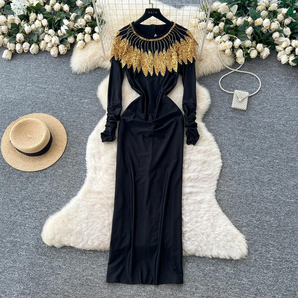 ชุดเดรสยาวผู้หญิง ชุดเดรสเซ็กซี่ เวสติโดส สไตล์ Y2K สตรีทแวร์ ทรงเข้ารูป กระชับเอว คอกลม ดีไซน์หรูหรา เหมาะสำหรับงานปาร์ตี้ งานกลางคืน ทำงาน ฤดูใบไม้ร่วง ฤดูหนาว