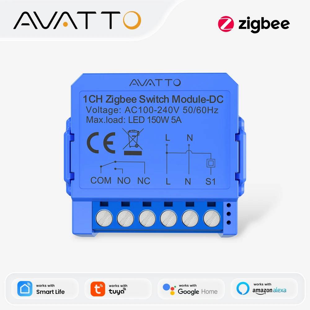 Módulo Interruptor de Luz Inteligente AVATTO Tuya WIFI/ZigBee com Contato Seco, Relé Disjuntor Inteligente DIY DC 7-32V/AC100-240V, Compatível com Alexa e Google