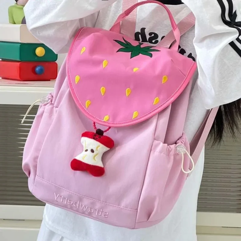

Apple Red Backpacks Back To School Kawaii Y2K Guava Cartoon Nylon 10 Inch Student Versatile Backpacks Zipper Mini Backpacks New