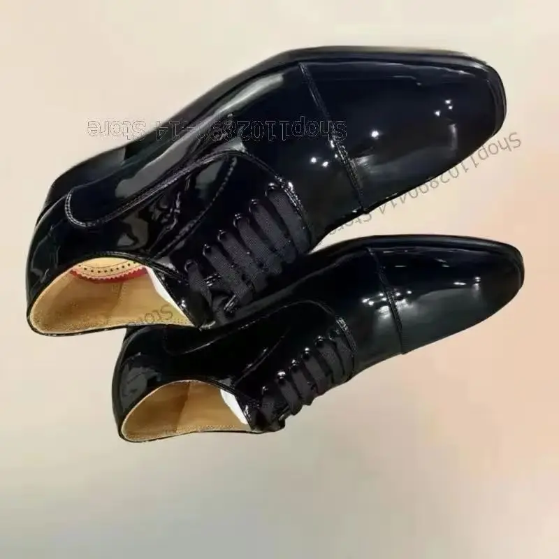 

Black Patent Leather Square Toe Strappy Loafers Fashion Lace Up Men Shoes Luxury Handmade Party Office Wedding Men Dress Shoes