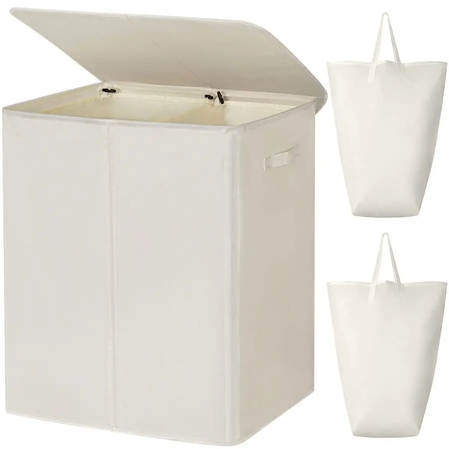 

154L Double Laundry Hamper with Lid and Removable Laundry Bags, Large Dirty Clothes Hamper 2 section Collapsible Laundry Basket