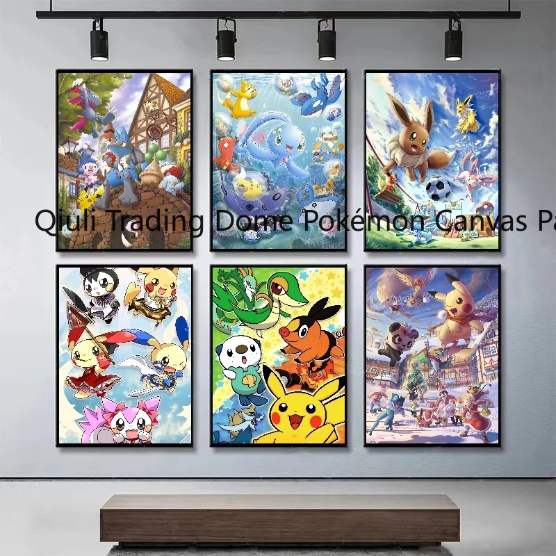 Pop Posters Pokemon Anime Figures Pikachu Eevee Watercolor Painting Canvas Prints Wall Art Home Decor Picture Christmas Gifts