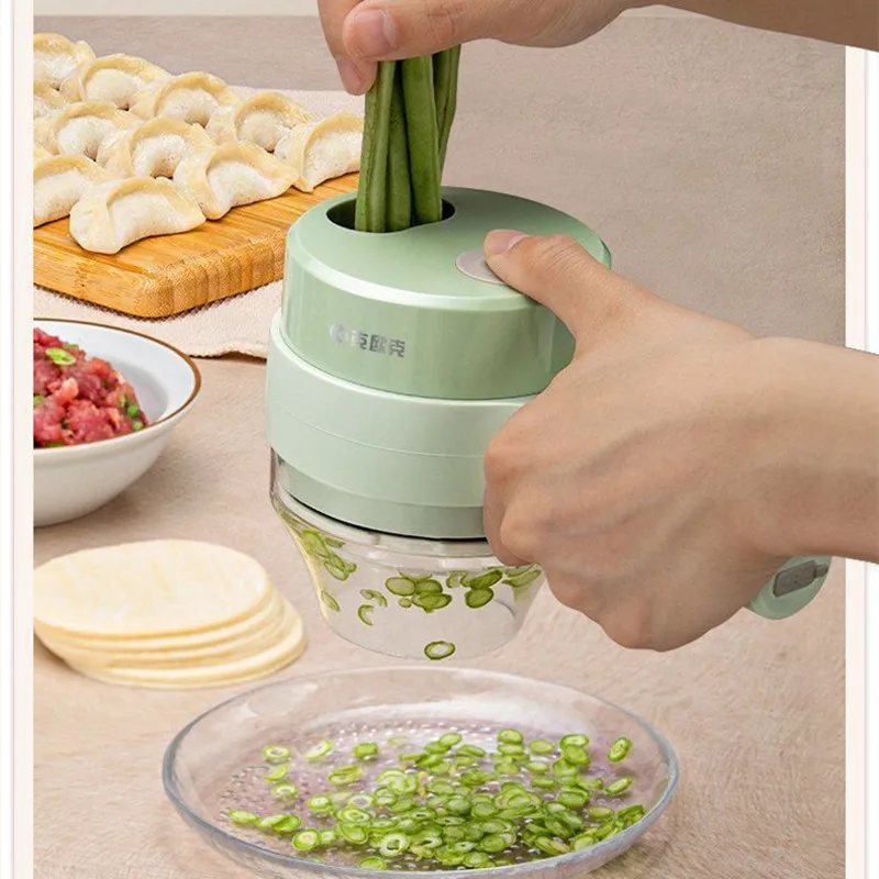 4 In 1 Handheld Electric Vegetable Cutter Set   Multifunctional automatic meat grinder cut pressure pulling garlic stirrer