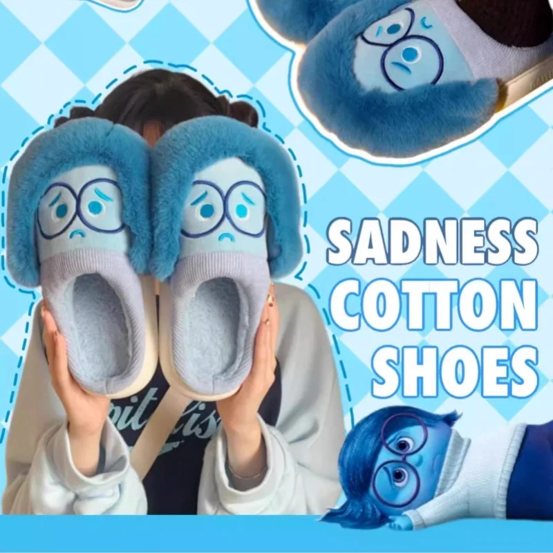 

Inside Out Sadness Periphery Home Cotton Slippers Winter Warm Fury Shoes Soft And Comfortable Anti Slip Student Slippers Gift