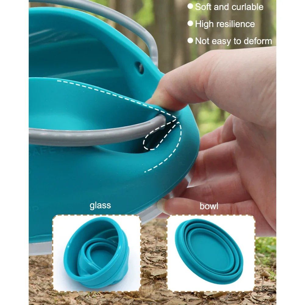 3pcs Silicone Folding Kettle Cup Set Portable Collapsible Boiling Water Pot Drinking Cups Bowl Tableware Set for Outdoor Camping