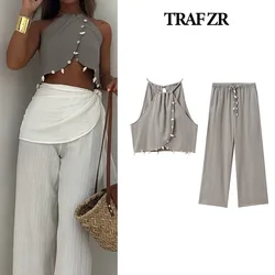 TRAF ZR sets for Women 2 Pieces Trousers Minimalist Cozy Set Woman 2 Pieces Chic and Elegant Korean Style Two Piece Set