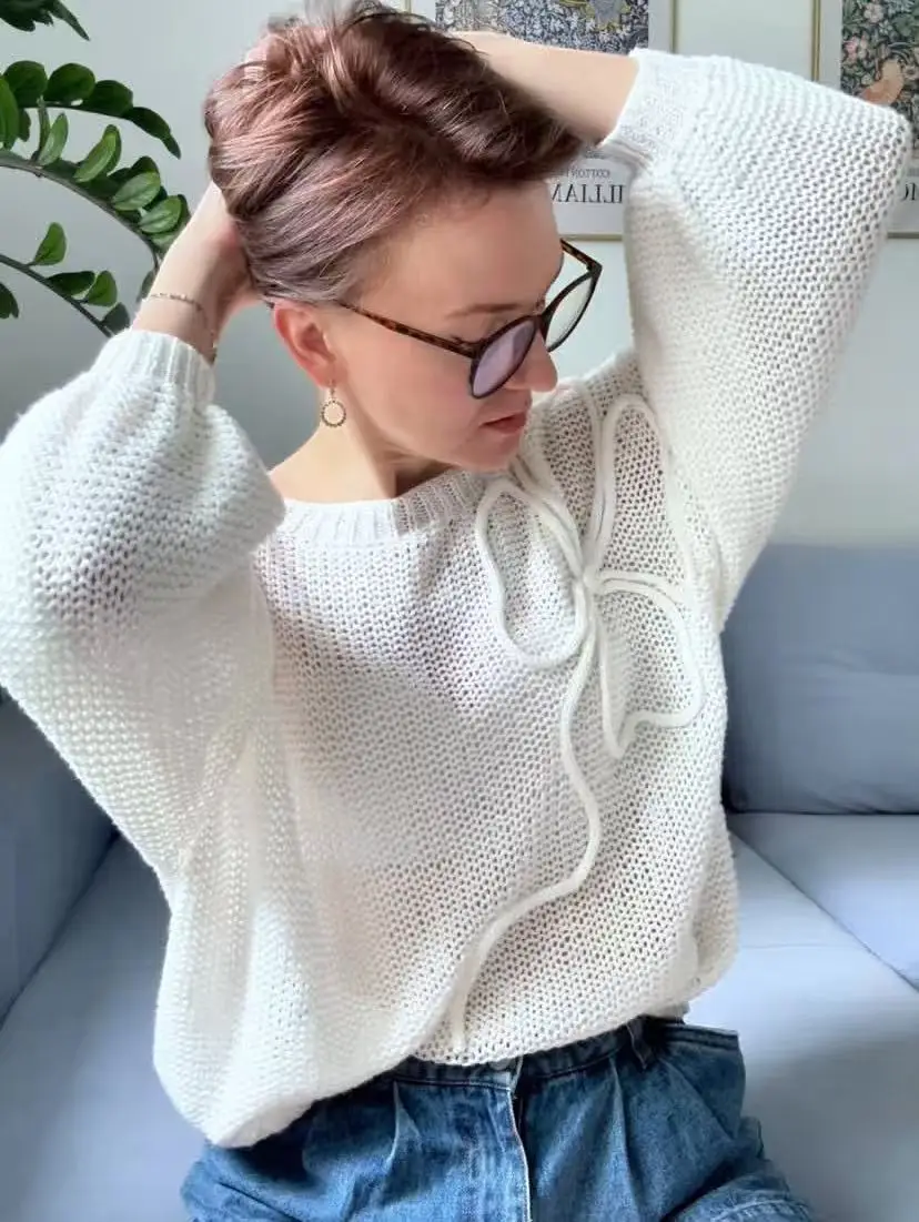 Hohles Design, gestricktes Hemd für Damen, Sommer, neuer Stil, locker sitzender, hautbedeckender Sonnenschutz-Hoodie mit Rundhalsausschnitt – Detail 4