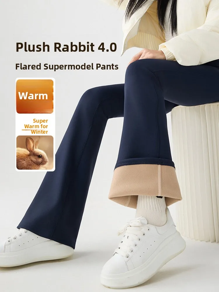 

Женские зимние брюки-клеш с высокой талией, на флисовой подкладке, из хлопковой смеси, для йоги и повседневной носки, с эффектом похудения