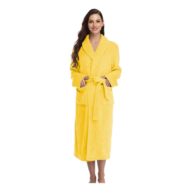 Flannel Shawl Collar Kimono Bathrobes Women's Solid Thick Robes Woman Plush Winter Long Robe Loose Plus Size Bathrobes 26 Colors