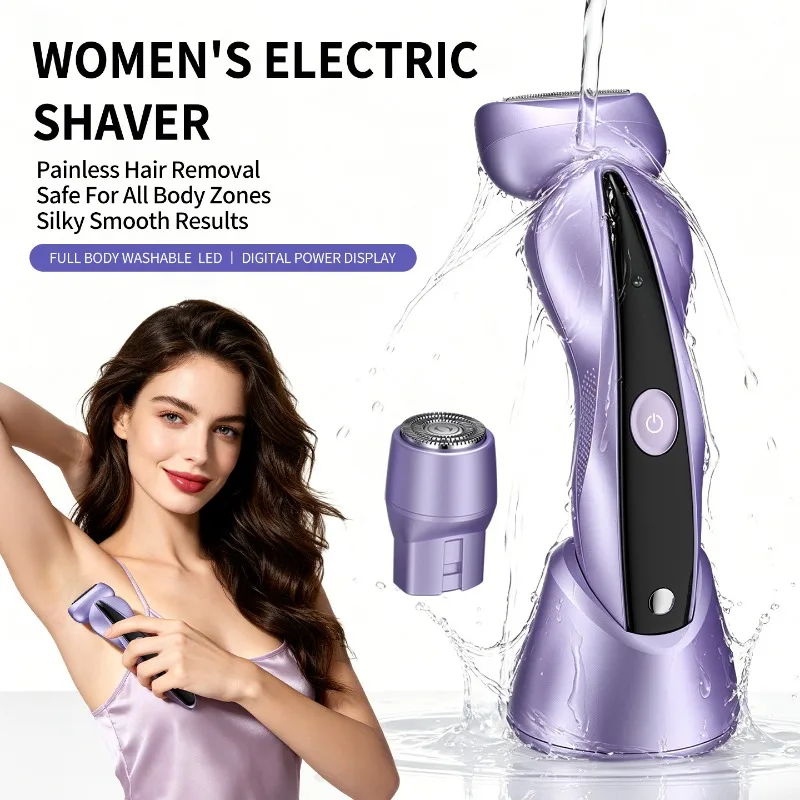women-2-in-1-grooming-trimmer-waterproof-electric-razor-rechargeable-shaver-with-detachable-head-cordless-wet-dry-use