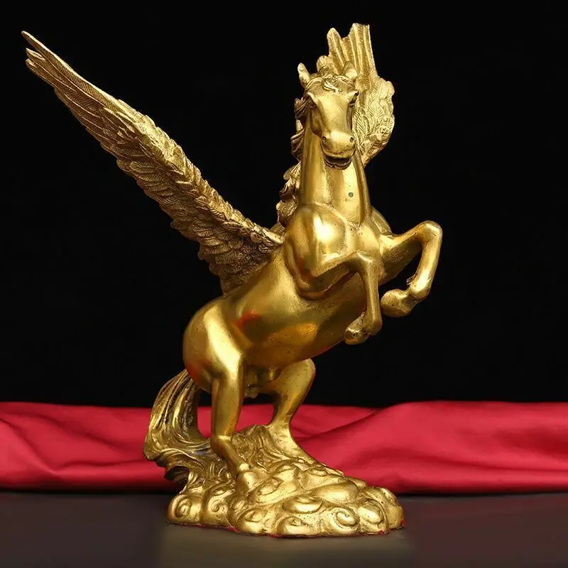 8.5 inch brass home feng shui auspicious animal Pegasus winged horse statue