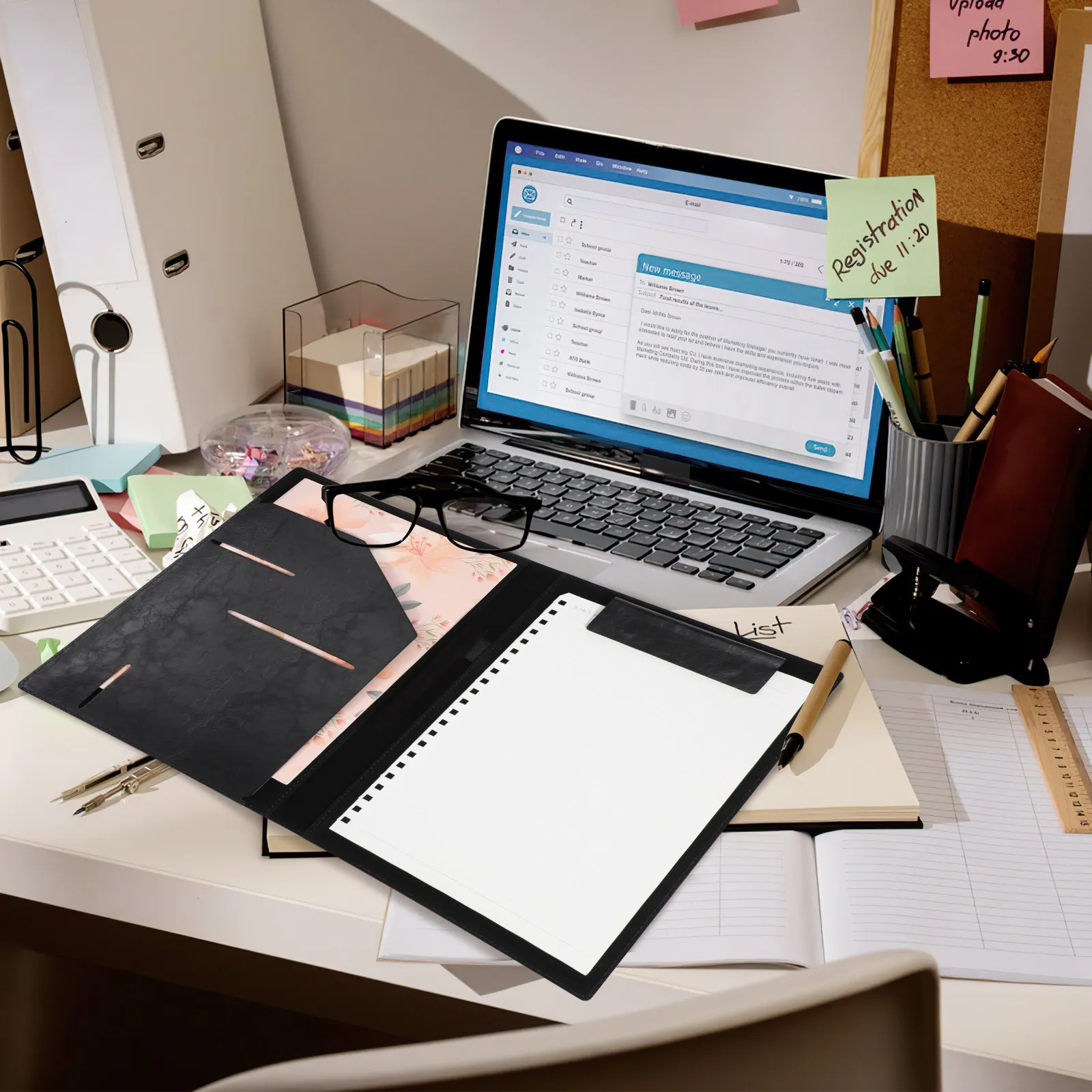 

A4 Size PU Portfolio Clipboard Holder for Documents Business Notebook Organizer with Multiple Pockets and Clamps Resume