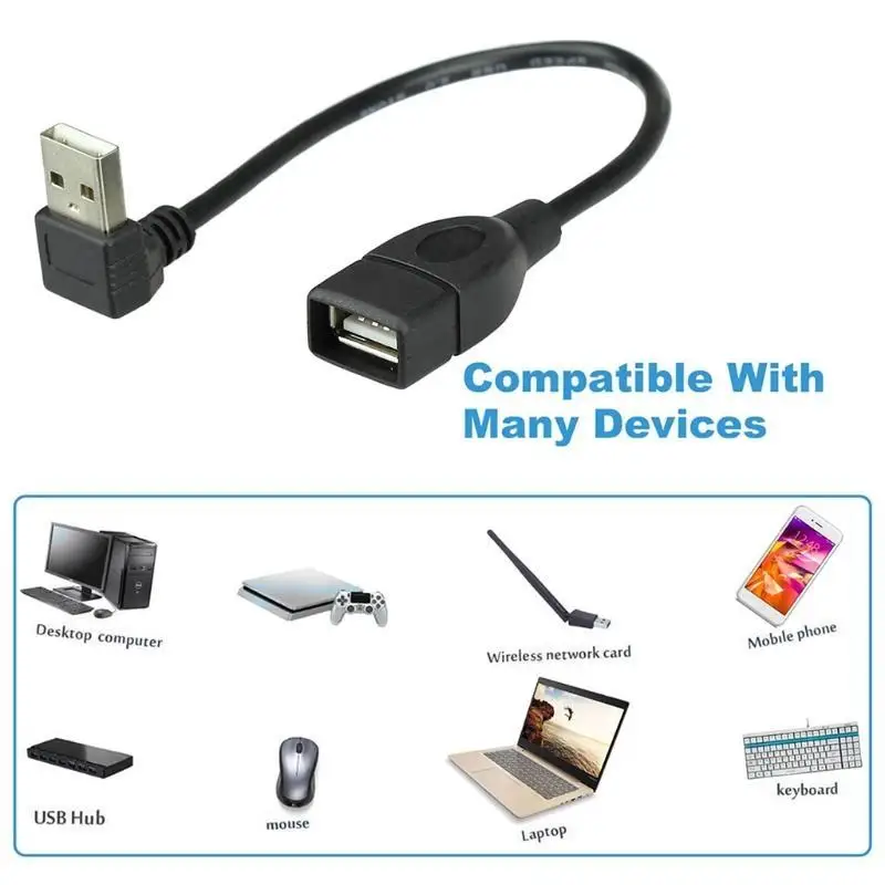 652F Usb 2.0 Extension Cable New 90 Angled Down/Up Male To Female Data Charging Wire