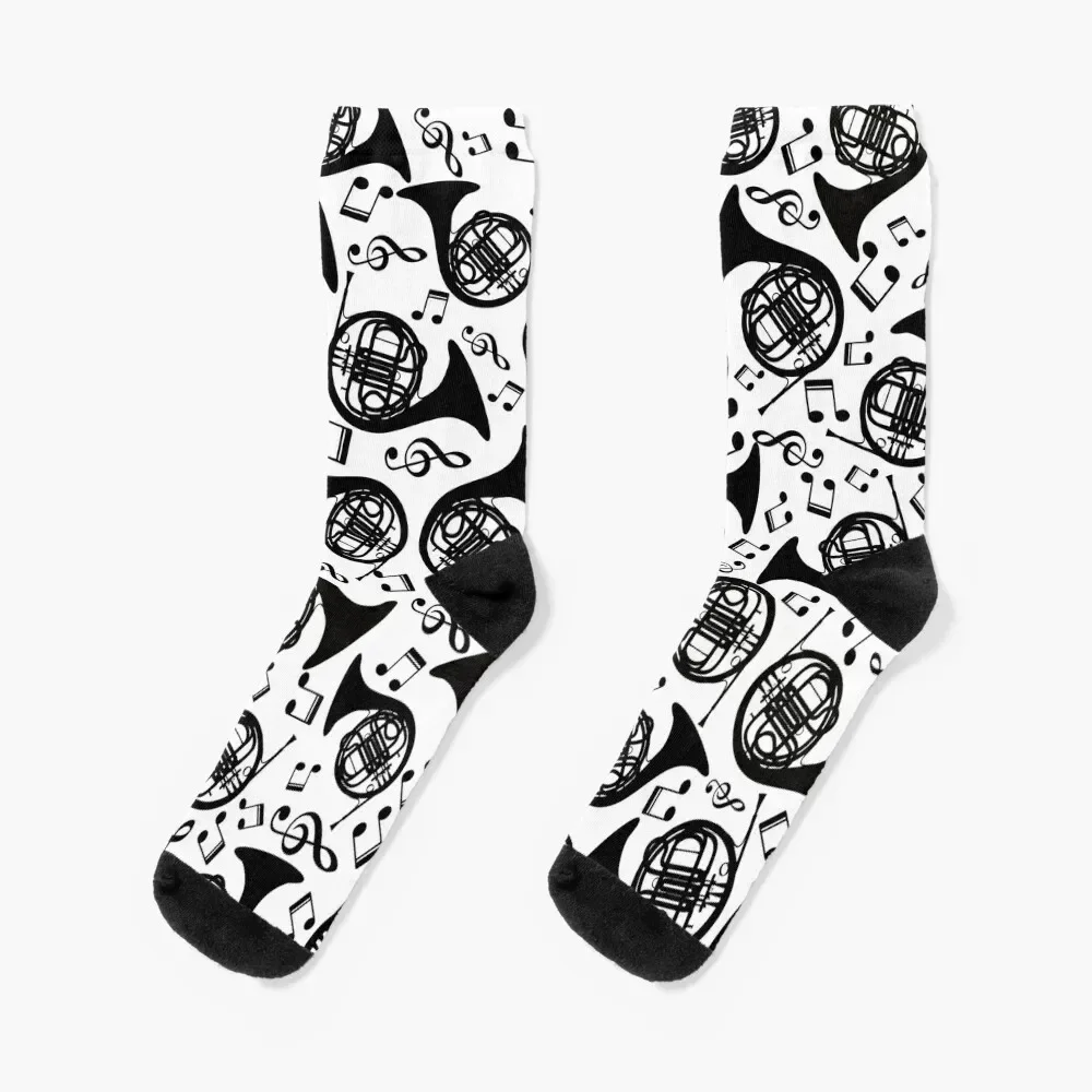 

French Horn And Music Notes Pattern Socks Rugby floral Stockings compression Socks For Man Women's