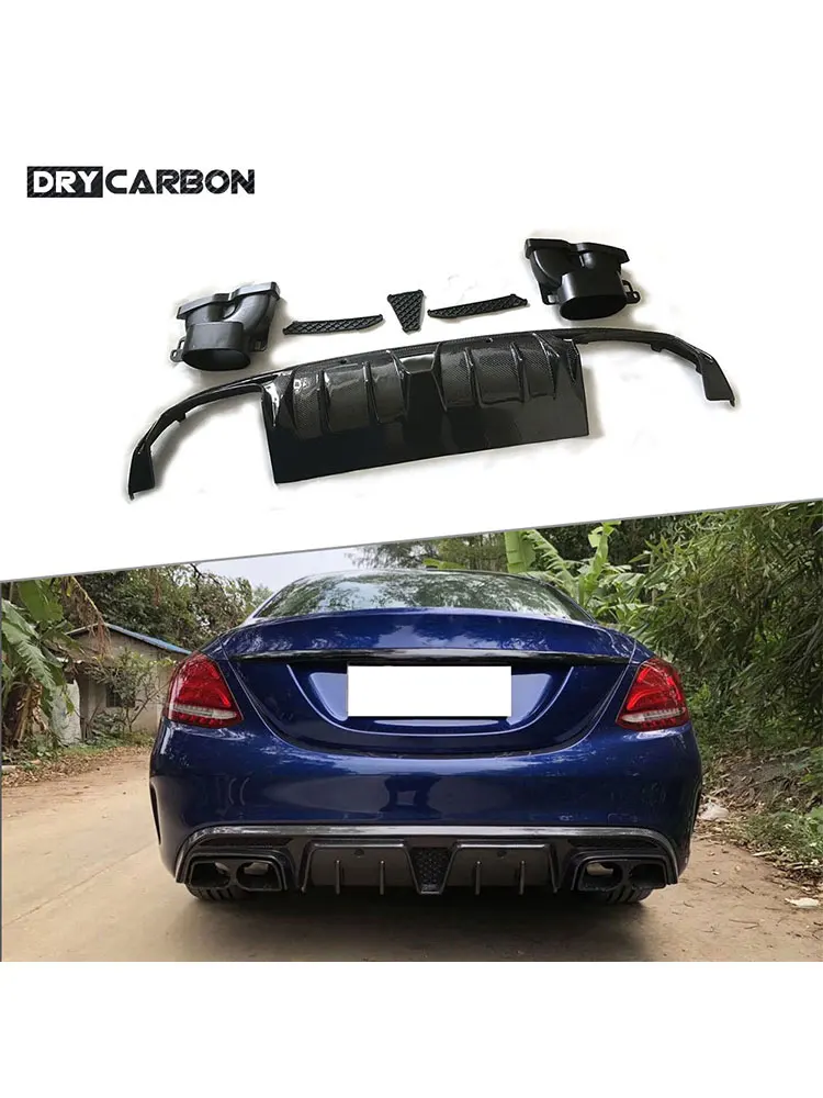 Für W205 Carbon-Heckdiffusor Stoßstangenspoiler Auspuffblenden für Mercedes Benz C-Klasse W205 Limousine C63 AMG 2015-2019