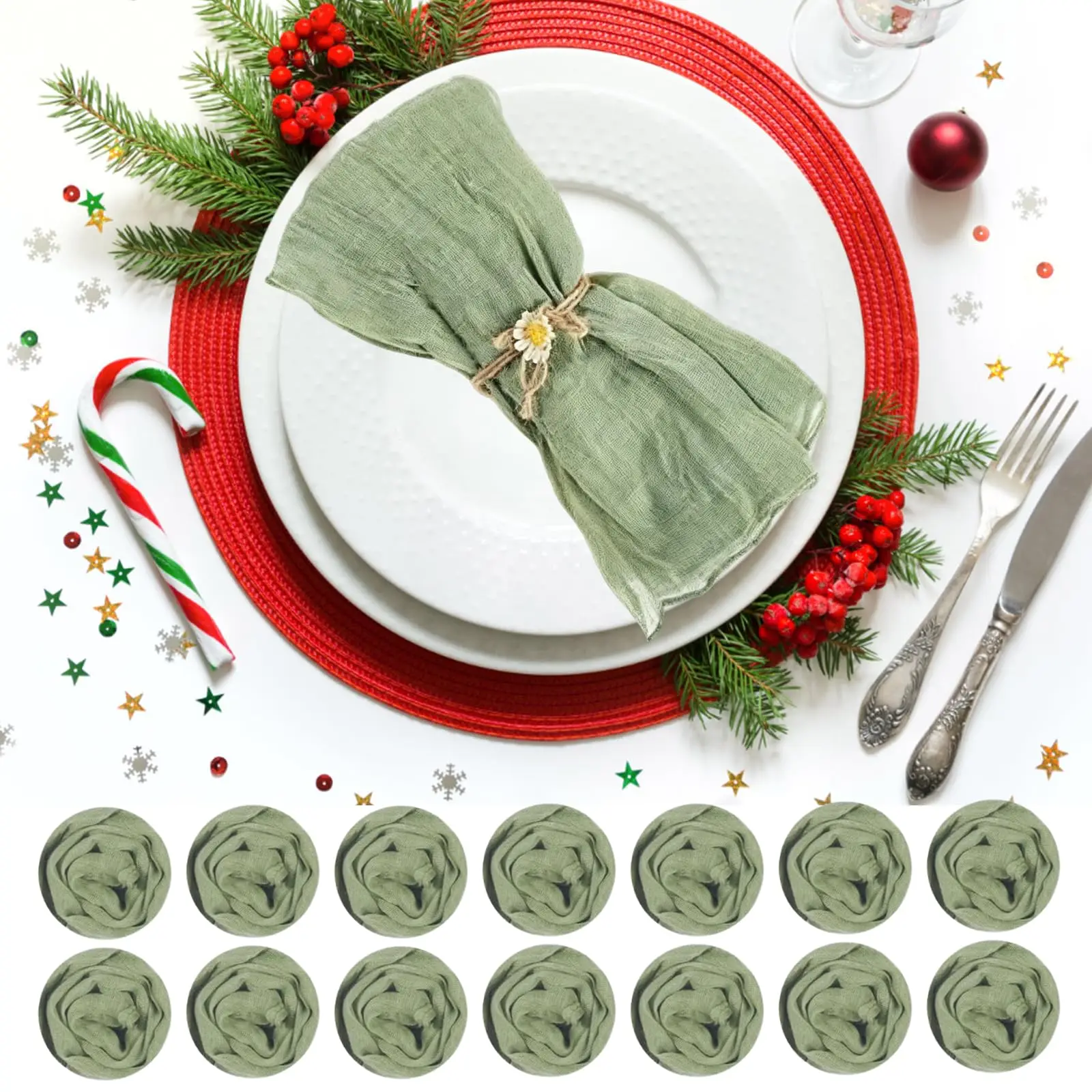 

18 шт., марлевые салфетки, тканевые салфетки в деревенском стиле, 20 x 20 дюймов, марлевые салфетки в стиле бохо для свадьбы, свадебного душа, рождественский декор