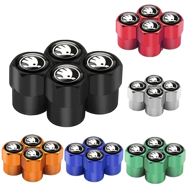 4PCS Car Tire Valve Cover Tire Stem Cover Dust Cover Accessories For Skoda Kodiaq Octavia 2 3 Yeti Karoq Rapid Fabia Kamiq a7 A5