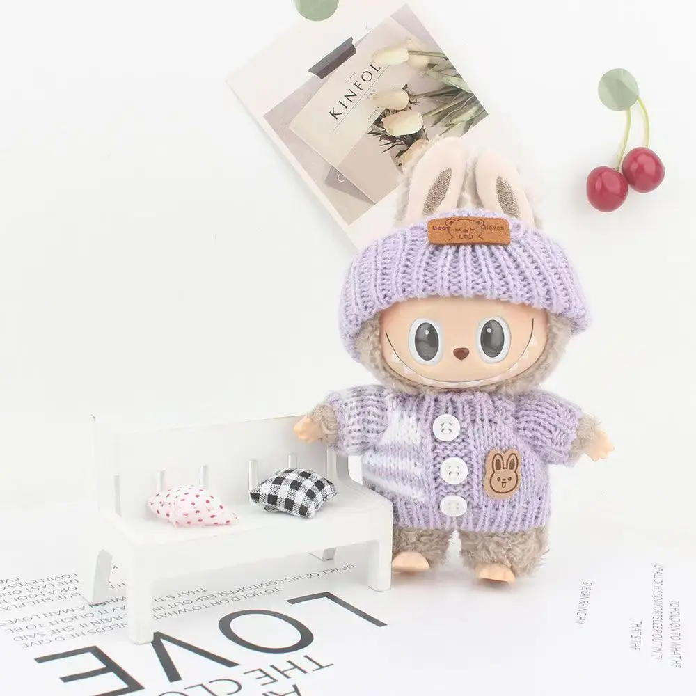 귀여운 인형 액세서리 옷 바디슈트 17cm 라부부 V1V2 미니 인형 의류 어린이 선물 가방 인형 털복숭이 토끼 바디슈트 세트