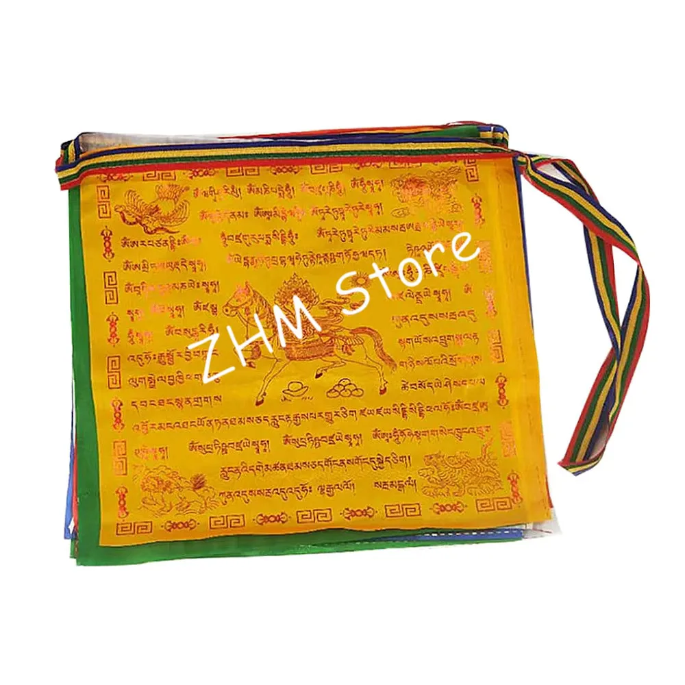 

Tibetan Prayer Flags Wind Horse Flag Golden Typeface Lungta Bunting for Wall Hanging Outdoor 25pcs Buddhist Wind Horse Flag