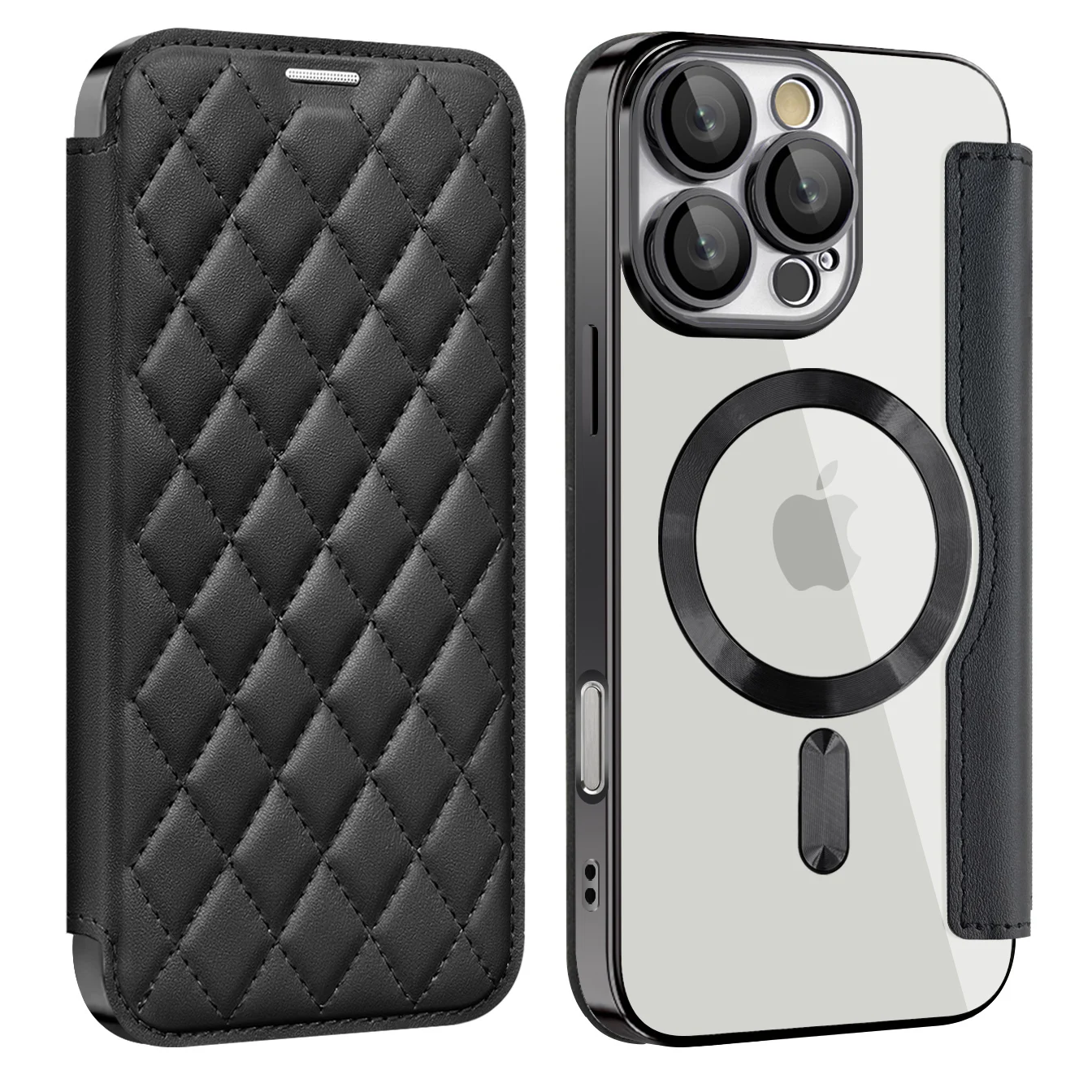 

Wireless Charging Clear Card Slot Flip Case for iPhone 16 16E 15 14 Pro Max Plus 13 12 11 Cases Strong Magnetic Leather Cover