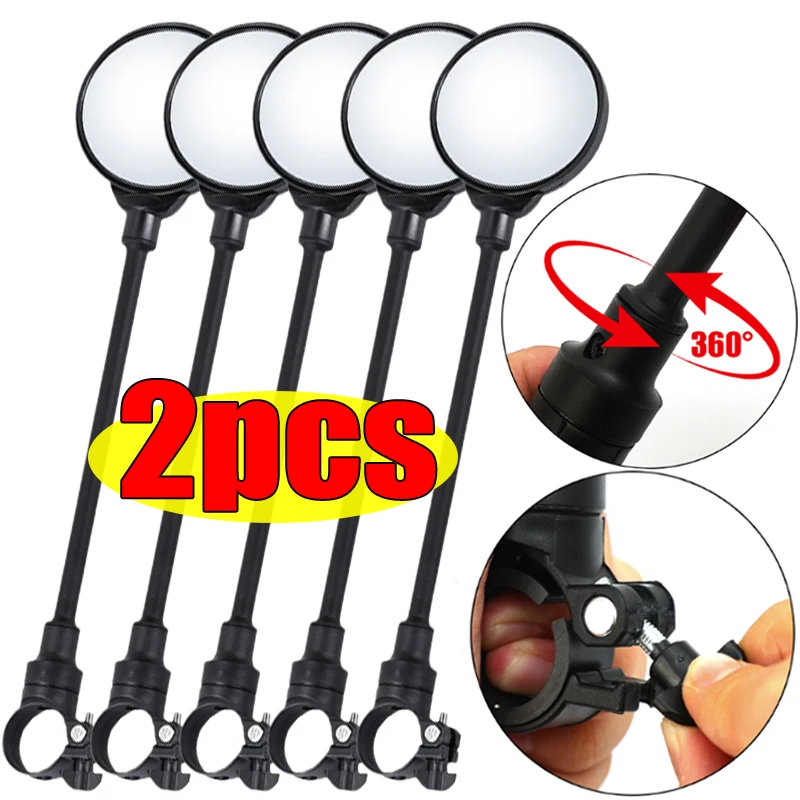 For Bicycle Motorcycle Handlebar Flexible Adjustable Reflective Rearview Mirror Bike Mirror Soft Stem Rear View Mirror 1-2pcs