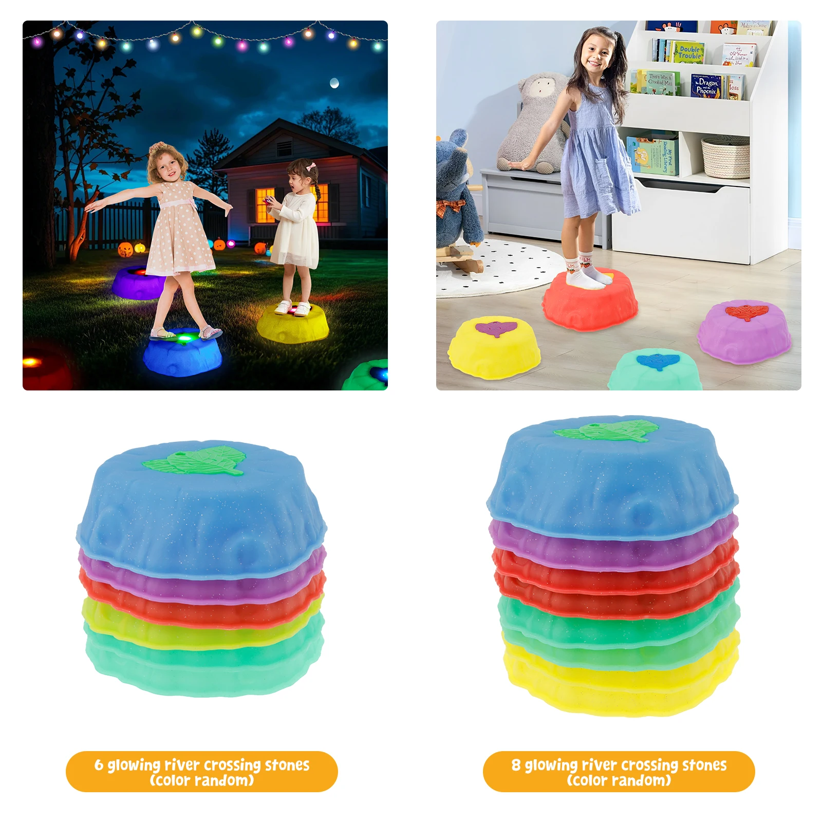 Kids Stepping Stones with LED Lights Fun Balance Step Stones Nonslip Toddler Balance Stones Colorful Stepping Stone Portable